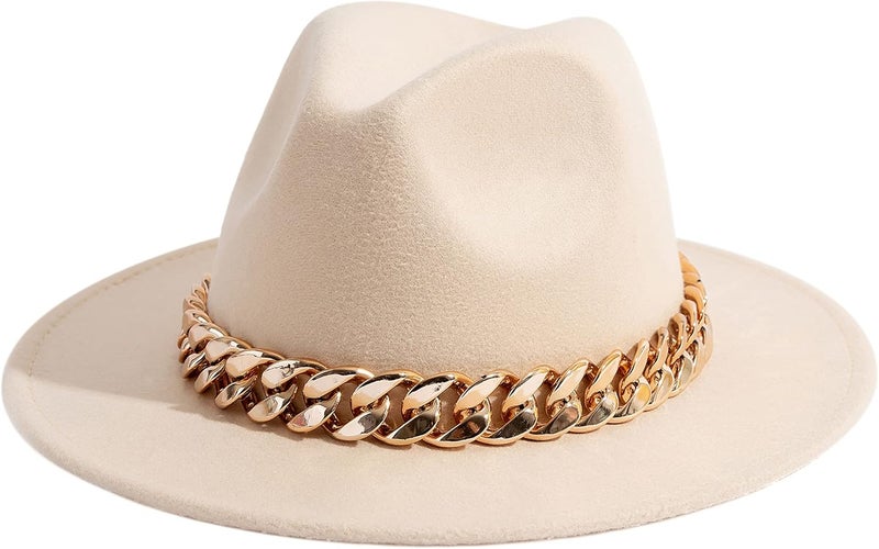 Gossifan Men & Women Belt Buckle Fedora Hat Wide Brim Floppy Panama Hat - Image 1